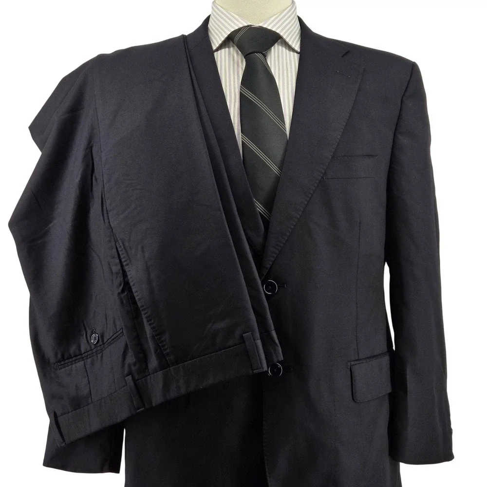 Ermenegildo Zegna Suit Jacket Mens 42 Navy Classic Fit Wool Viscose 2 Piece